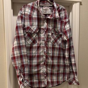 Men's Red Plaid Casual Button Down Shirt